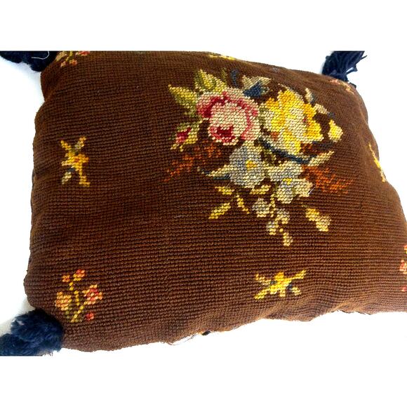 Vintage Antique Needlepoint Petit Point Floral Pillow READ - Picture 3 of 8